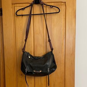 Kooba Unique Black Leather Shoulder Bag with Brown Straps